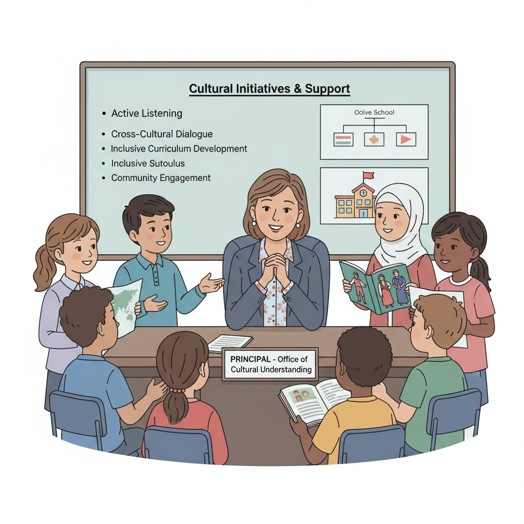 A principal listening attentively to students' concerns, highlighting the principal's new role in handling cultural issues. Principal listening to students' concerns amidst school culture wars, principal challenges, and educational leadership