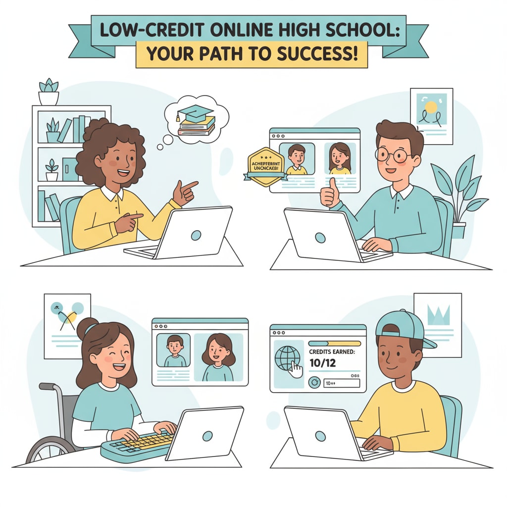 A picture of students smiling while engaged in online learning, representing the positive aspects of low-credit online high school programs. Students enjoying the experience of a low-credit online high school program related to credit requirements and high school diploma.