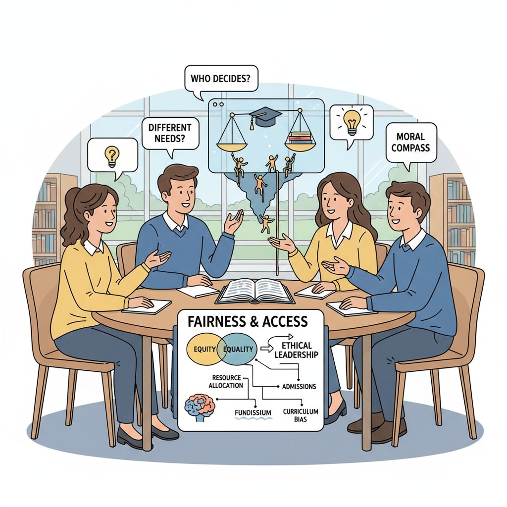 A group of students sitting around a table, having a discussion about fairness in education, which is related to ethical dilemmas in educational management. Students discussing educational fairness as part of ethical dilemmas in educational management