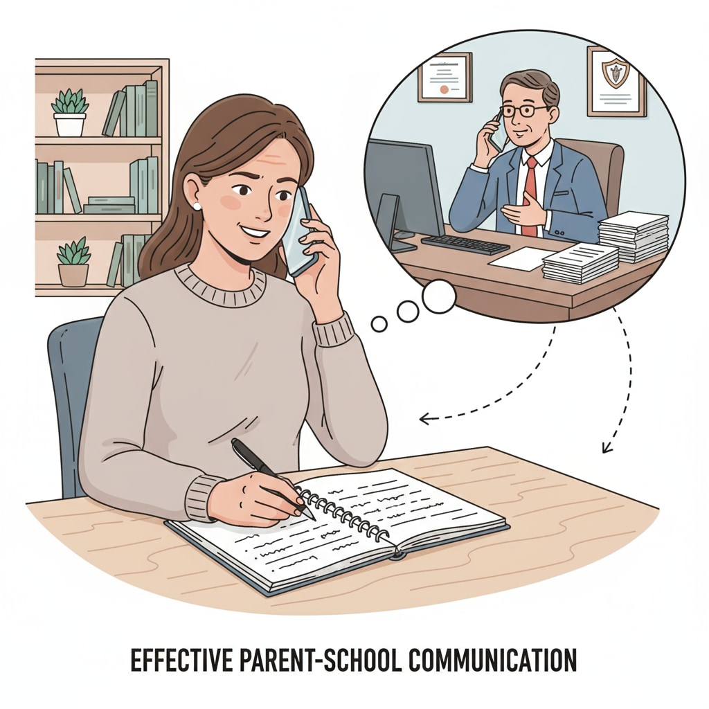 A parent is talking on the phone to a school administrator. The parent has a pen and paper, seemingly taking notes. Parent contacting school for school visit and educational decision
