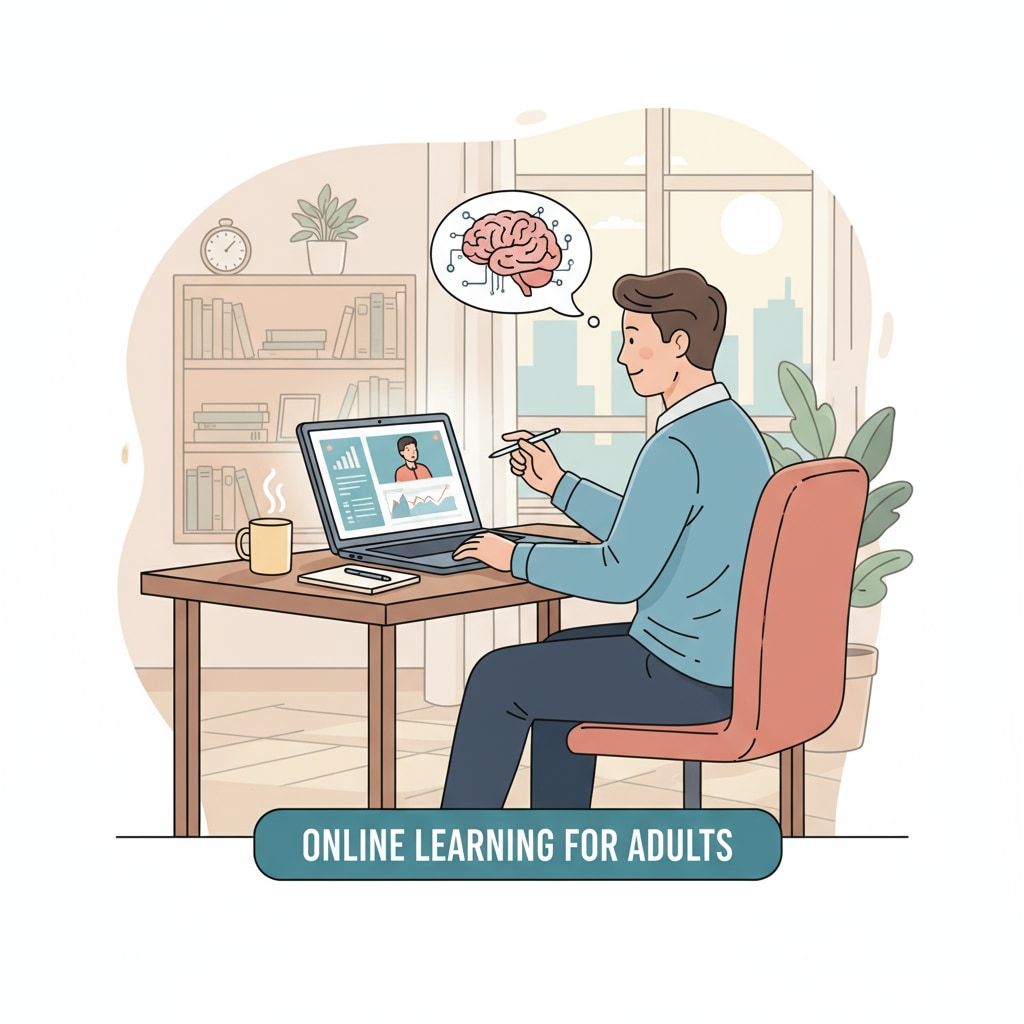 A person sitting at a desk, studying on a laptop, depicting online learning for adults Adult studying for high school diploma through an online free education program