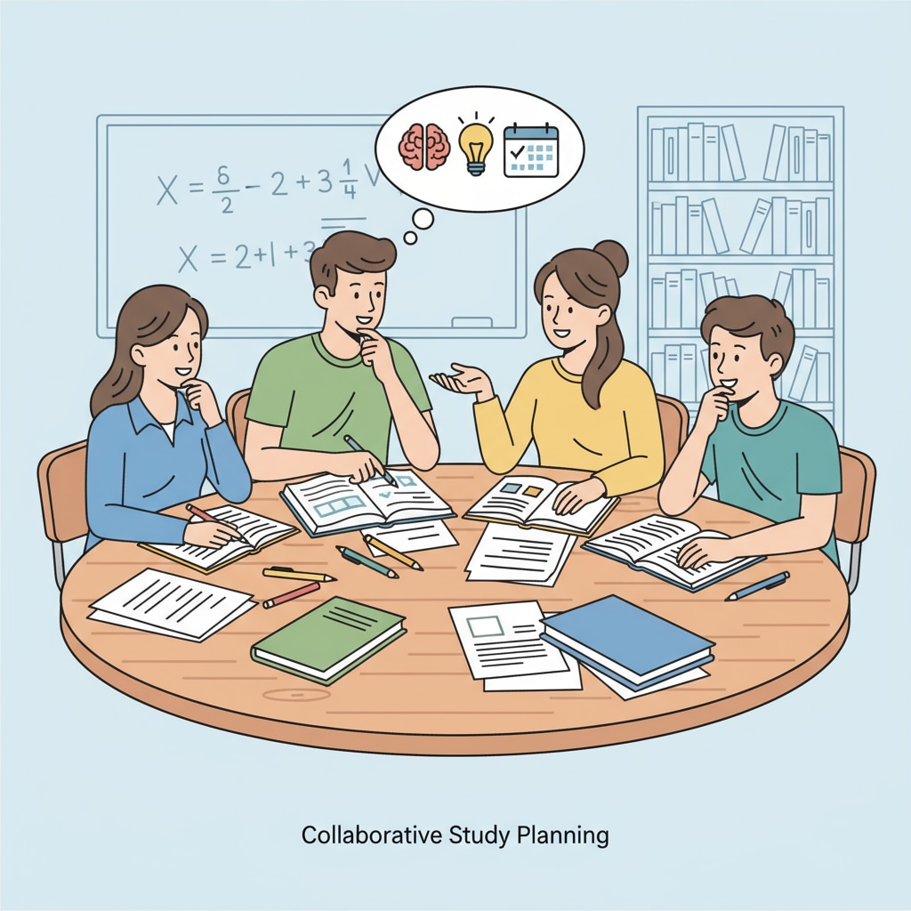 A group of students are sitting around a table, discussing their study plans, with books and papers scattered on the table. Students discussing study plans after facing academic failure and university application rejections