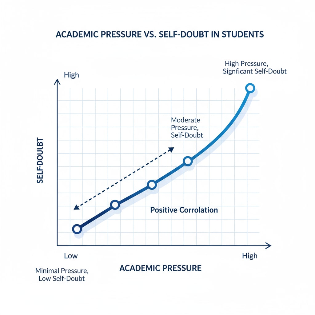 A graph showing the relationship between academic pressure and self-doubt in students. Graph depicting the connection between academic pressure and self-doubt among K12 students related to intellectual perception.