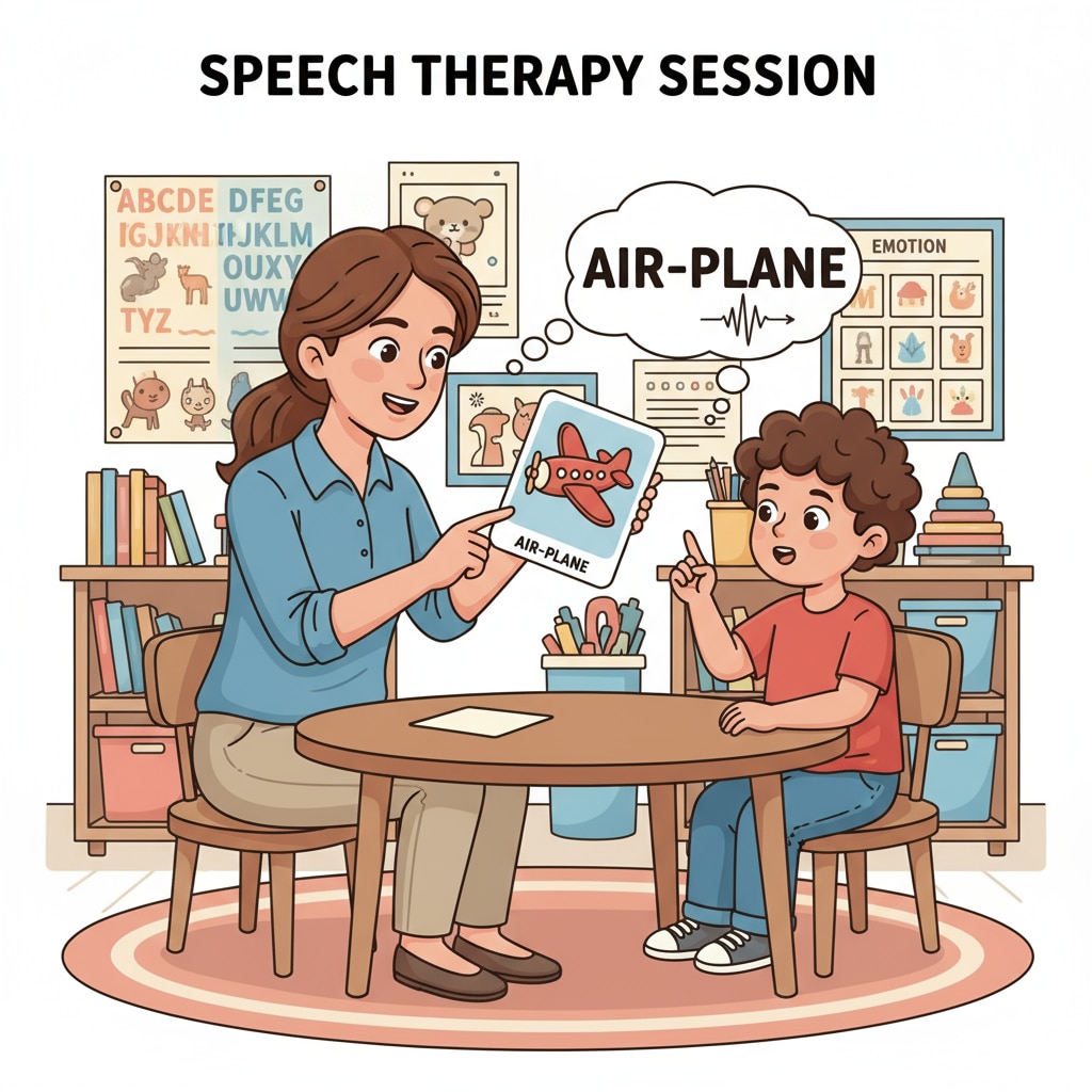 A speech-language pathologist interacting with a child to improve their speech. Speech-language pathologist using therapy to correct speech issues and combat title misnomers.