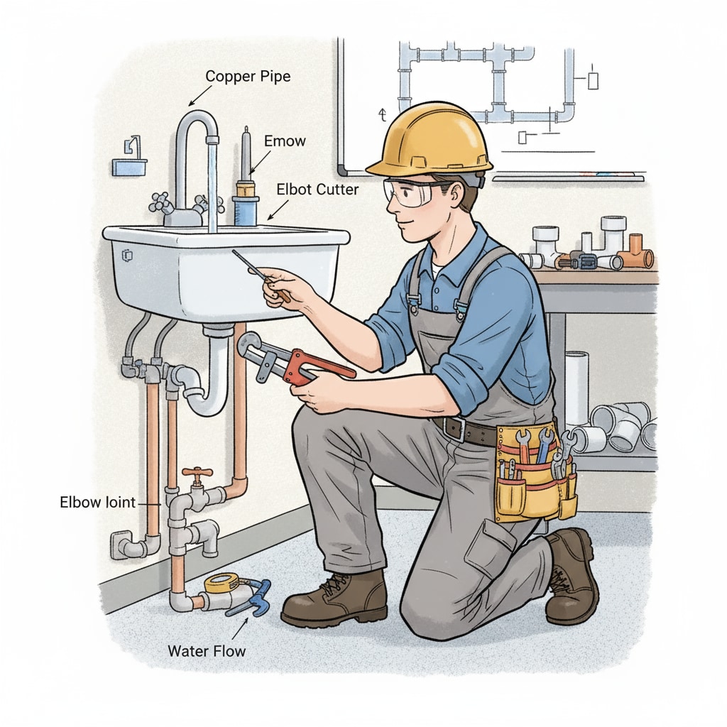 A student in plumbing gear, learning practical skills. A student involved in plumbing training after choosing to leave A-Level computer science.