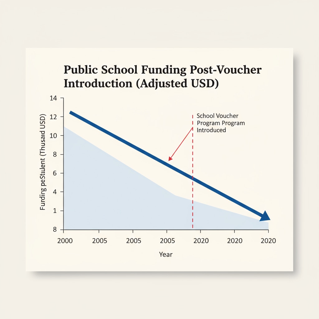 Graph showing the decline in public school funding due to school vouchers