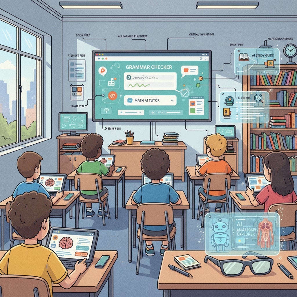 AI educational tools in a classroom, related to the discussion of AI policies, academic integrity, and fairness in K12 education.