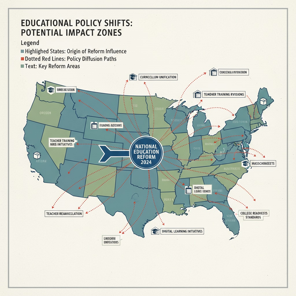Map of US states showing potential education policy changes during Trump administration's education reforms