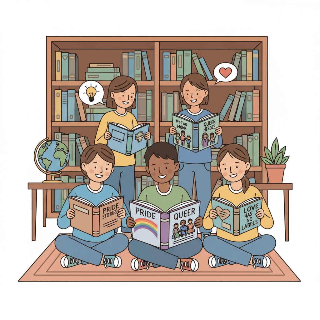 Students reading LGBTQ+ books in a DoD education system library, protected by the First Amendment