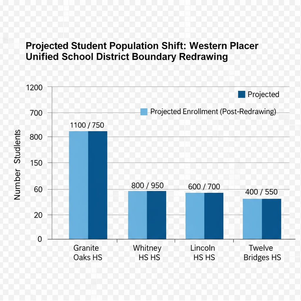 Graph showing student population shifts due to school district boundary redrawing in Western Placer Unified School District, relevant to planning and petitions
