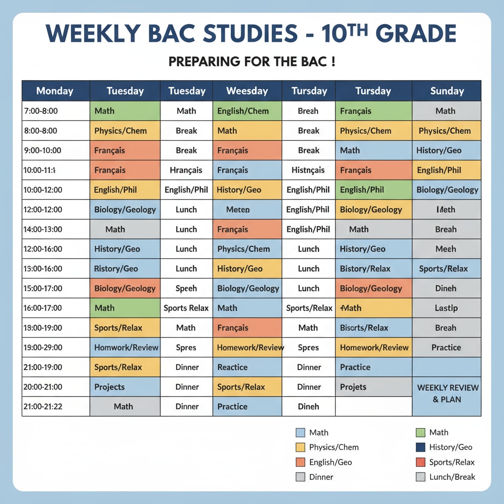 Visual representation of Baccalauréat study schedule for sophomores
