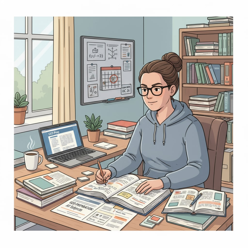 A person studying for the GED exam relevant to high school diploma options