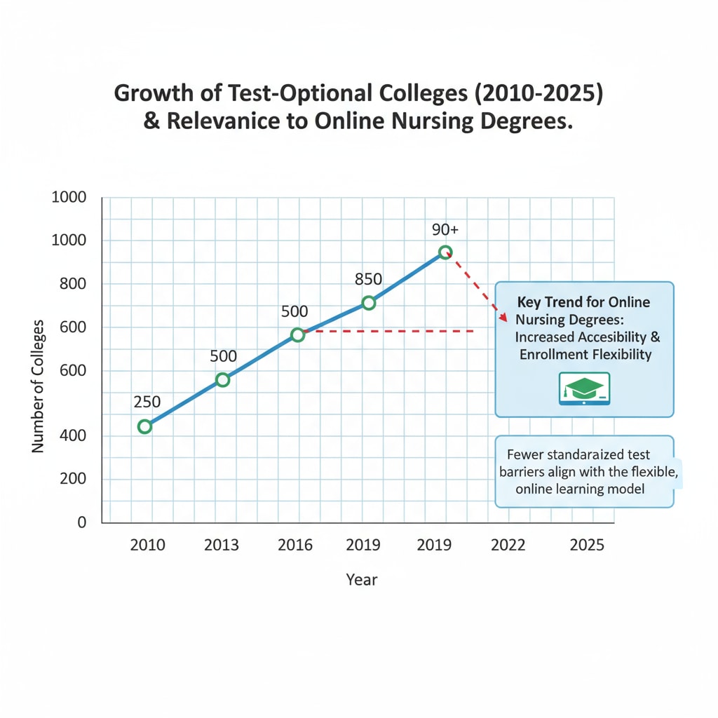 Graph showing the increasing number of test-optional colleges for online nursing programs