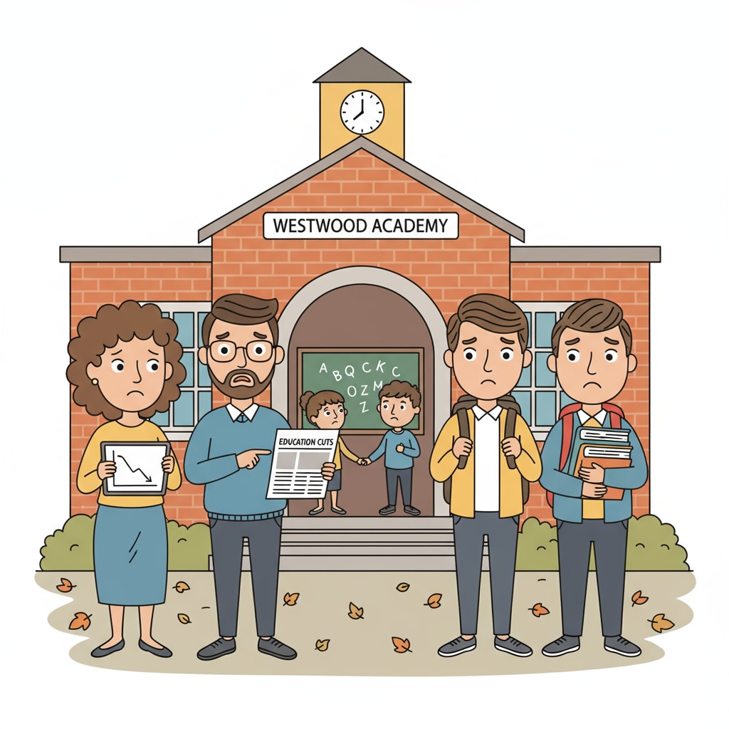 Concerned parents outside a US public school voicing complaints