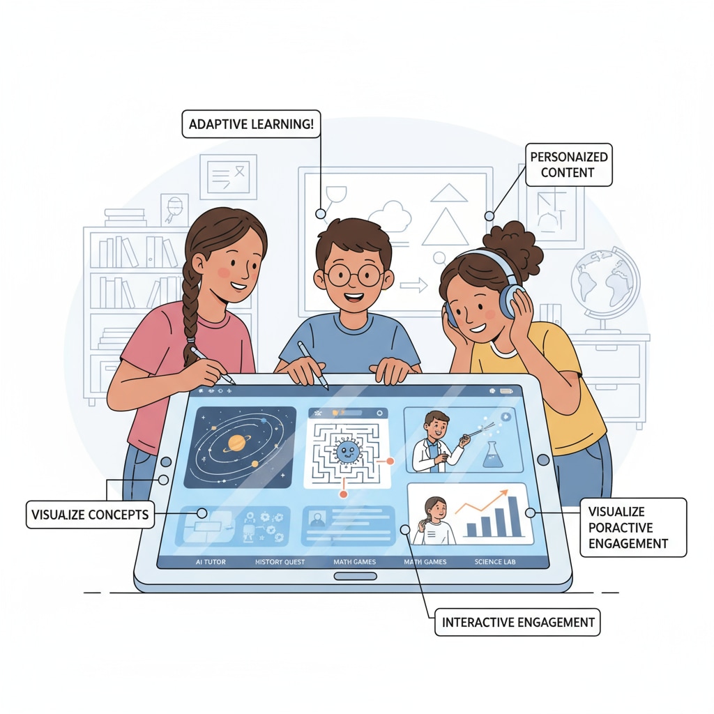 A picture of students interacting with an AI-based educational tool with multimedia elements