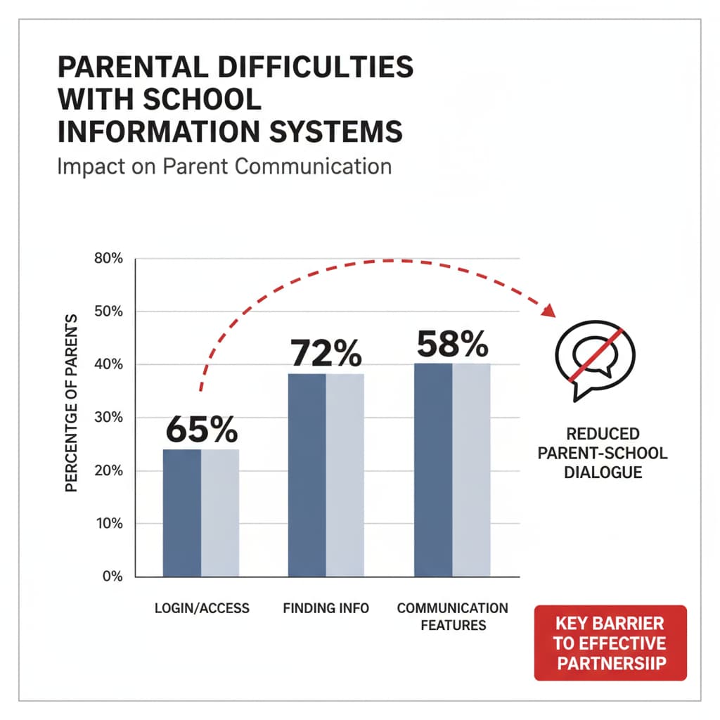 A graph presenting the percentage of parents facing difficulties in using school information systems, highlighting the impact on parent communication. Graph showing the impact of school information system usability on parent communication and information management