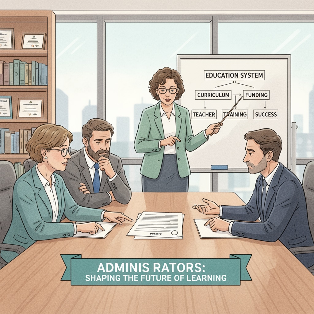 Administrators are engaged in a serious discussion about education policies in an office, highlighting their role in the education system. Administrators discussing education policies in relation to NYC DOE urban education virtual interviews