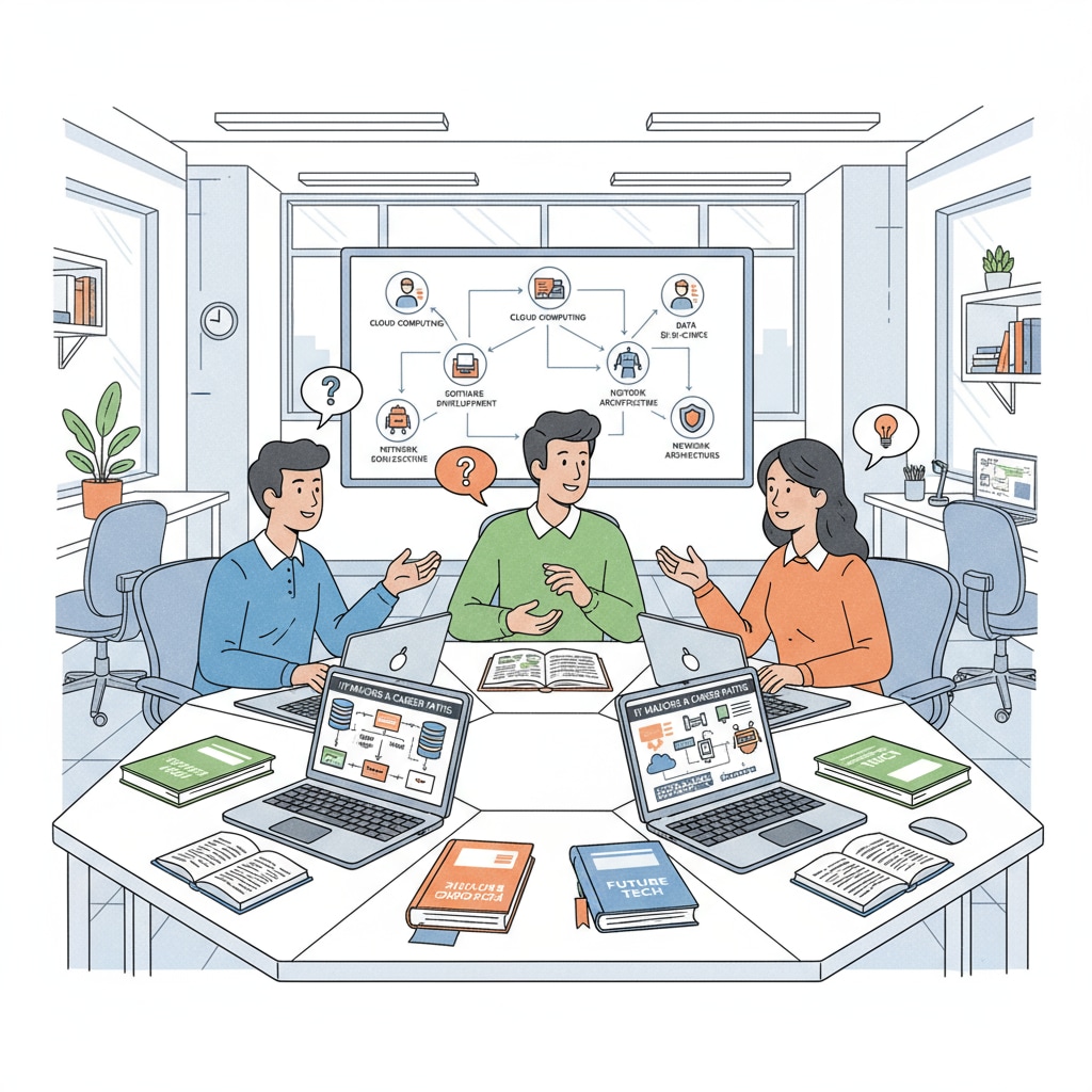 Students exploring IT majors and career prospects in a classroom