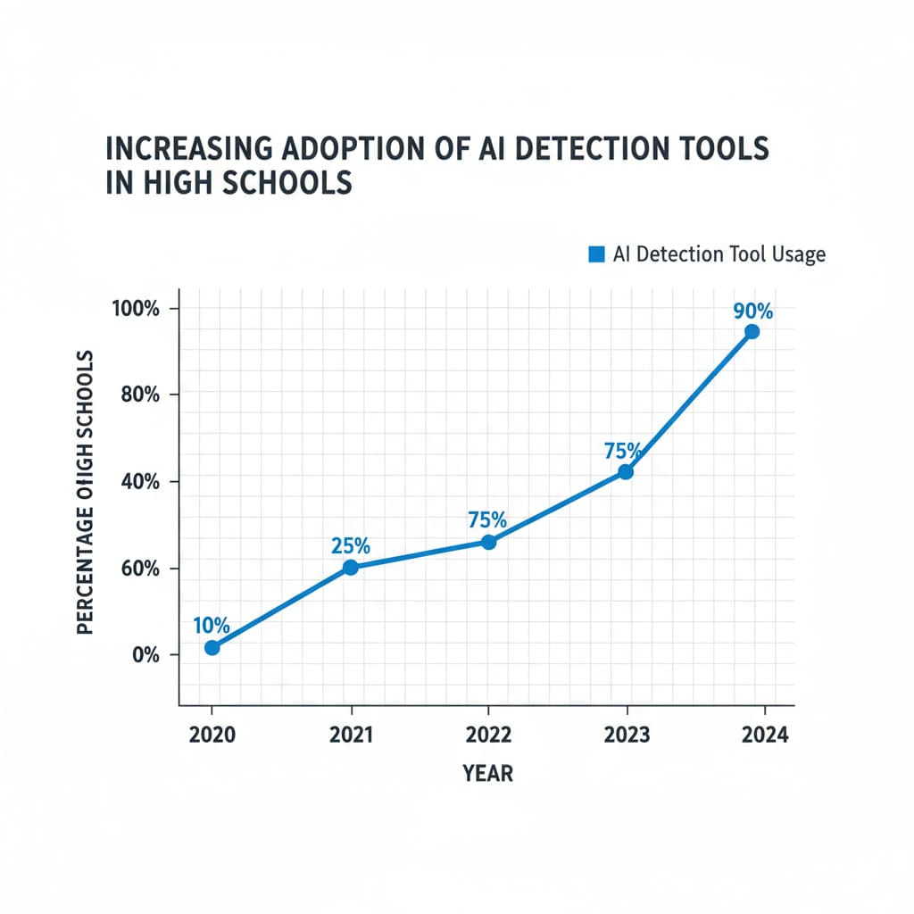 A graph showing the increasing use of AI detection tools in high schools Graph depicting the growth of AI detection tool usage in high schools