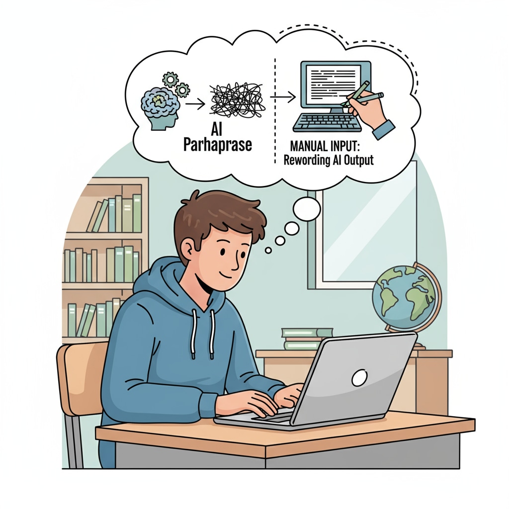 A student manually inputting AI-paraphrased content
