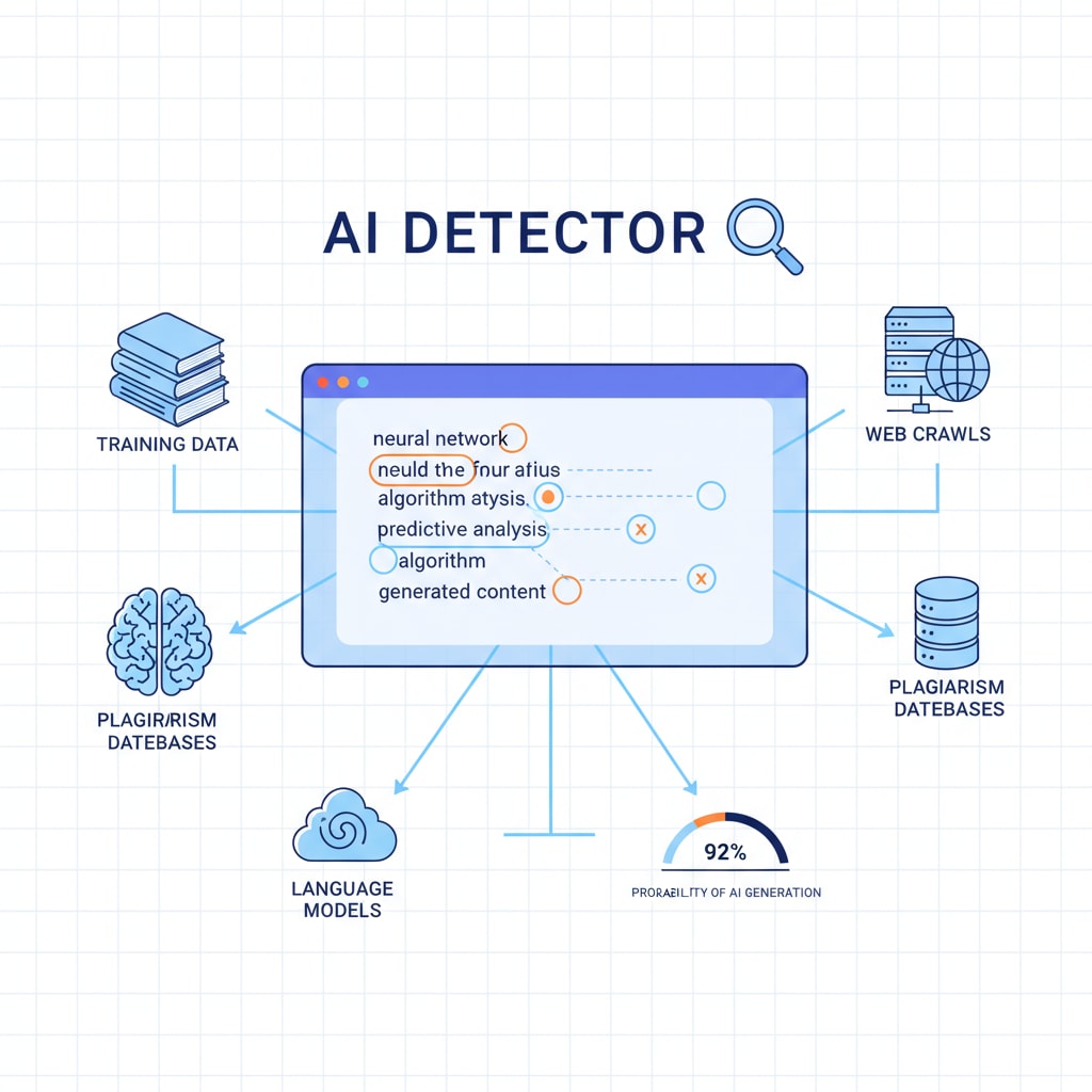 An AI detector analyzing text for signs of AI-generated content