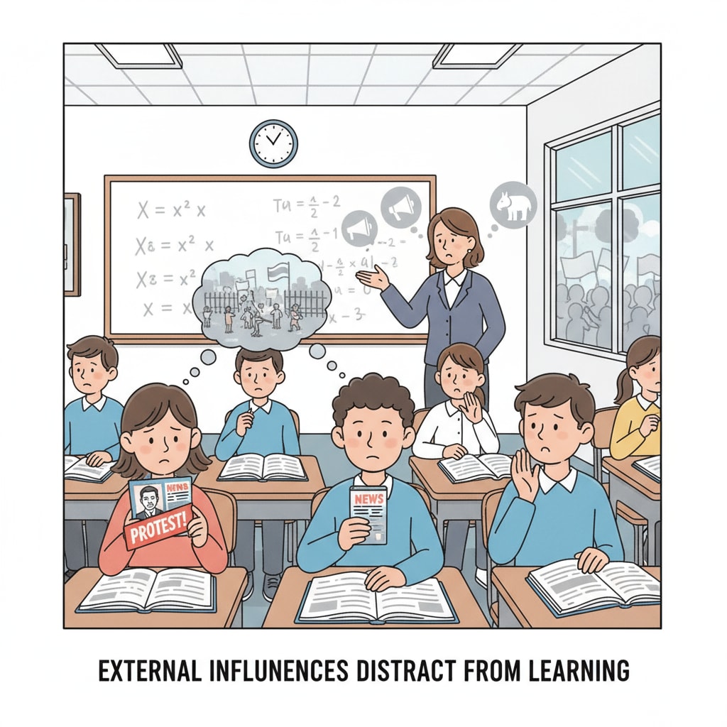 Classroom scene affected by school boards, political civility, and campaign conflicts