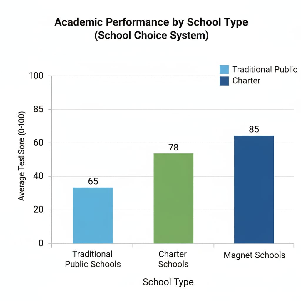 Graph comparing school performance in relation to school choice, political controversy, and education policy.