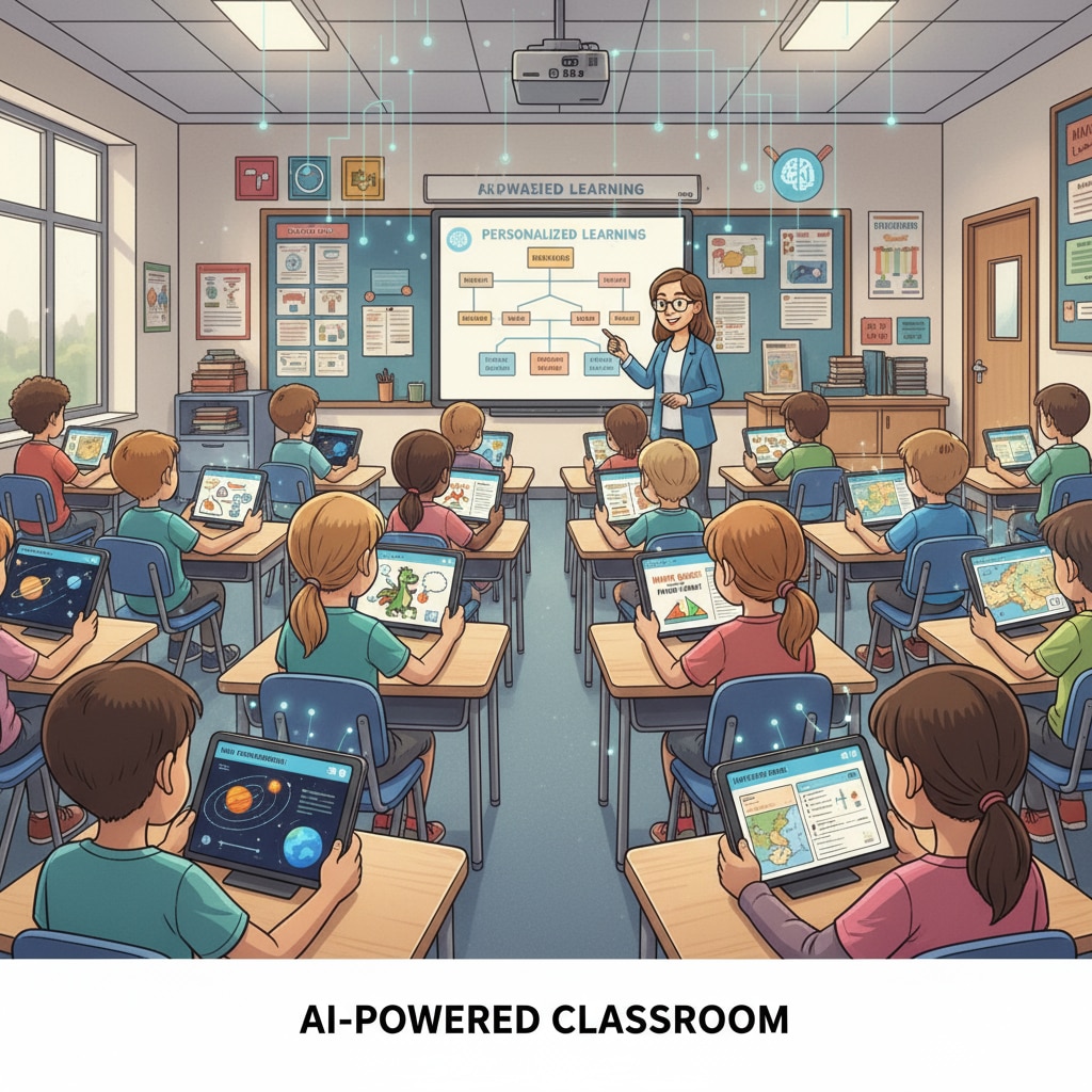 Students using artificial intelligence learning tools in a classroom setting.
