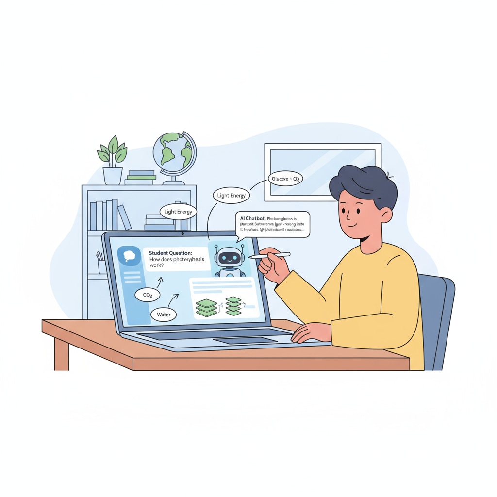 An artificial intelligence chatbot assisting a student in their studies.