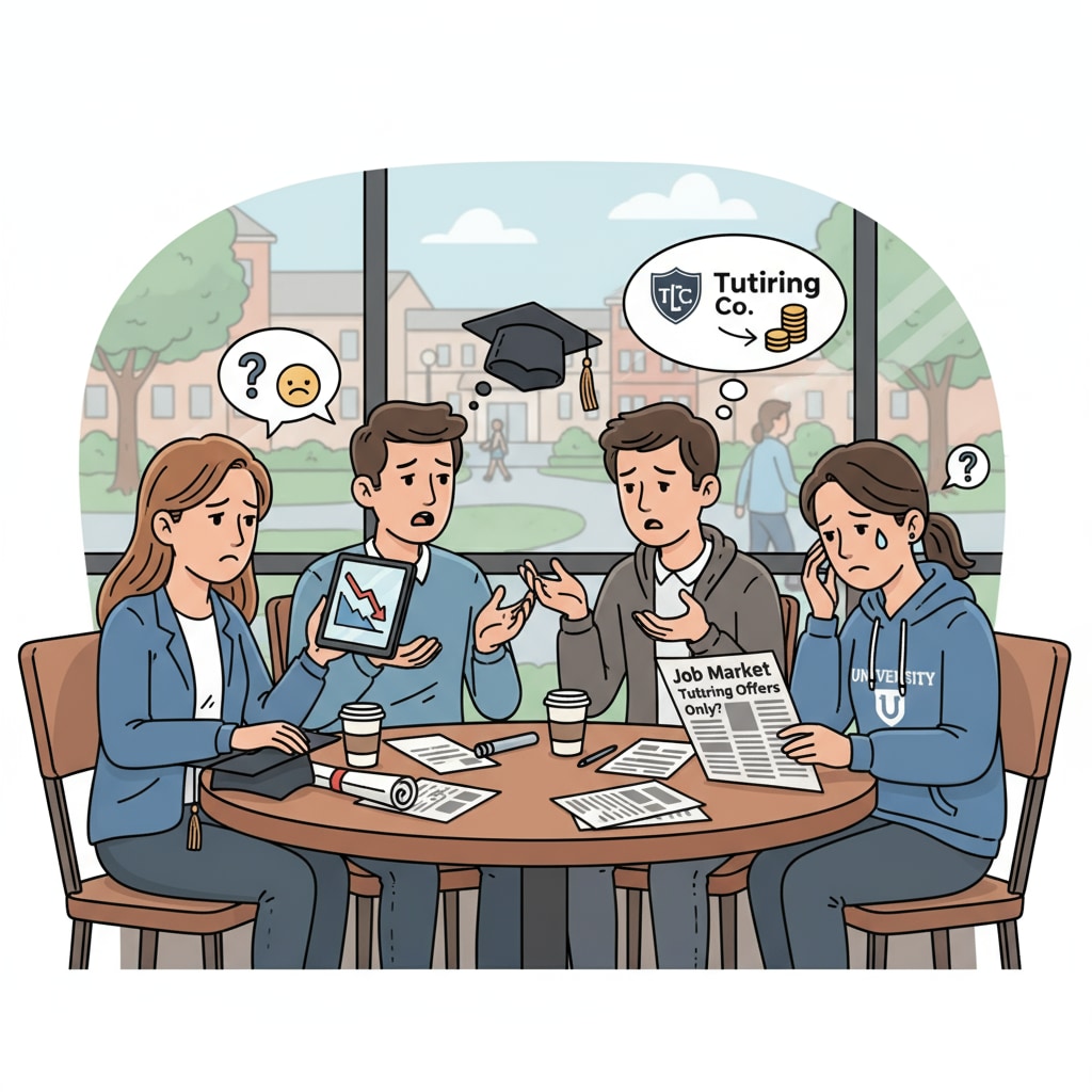 University graduates discussing low-paying tutoring job offers