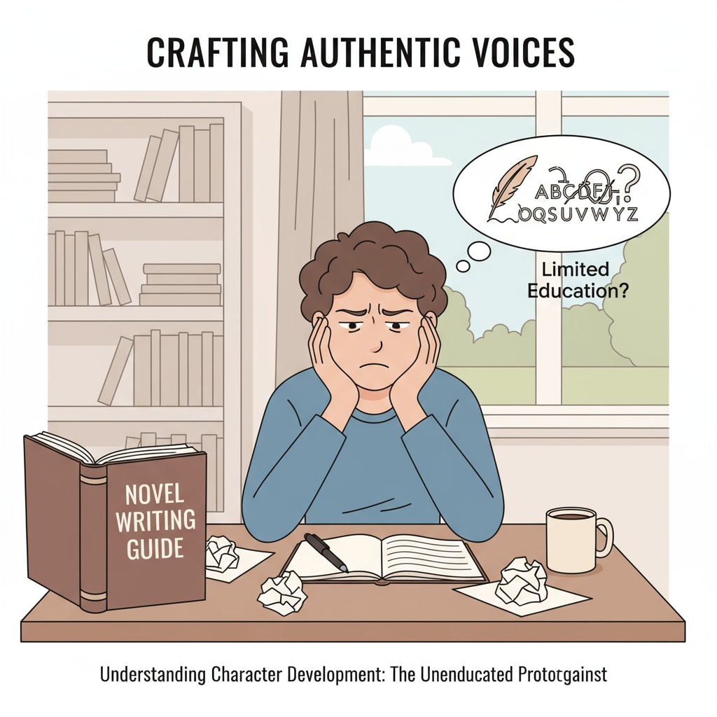 A person thinking about creating a character with limited education in novel writing