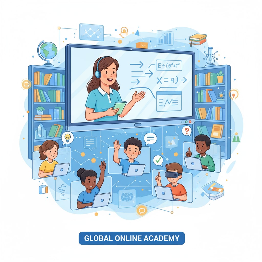 Students studying in an online high school environment related to credit requirements and high school diploma