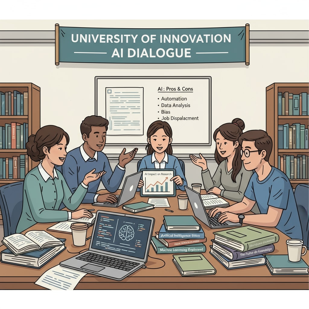 Students discussing AI use in a university library in relation to false accusations and academic sanctions