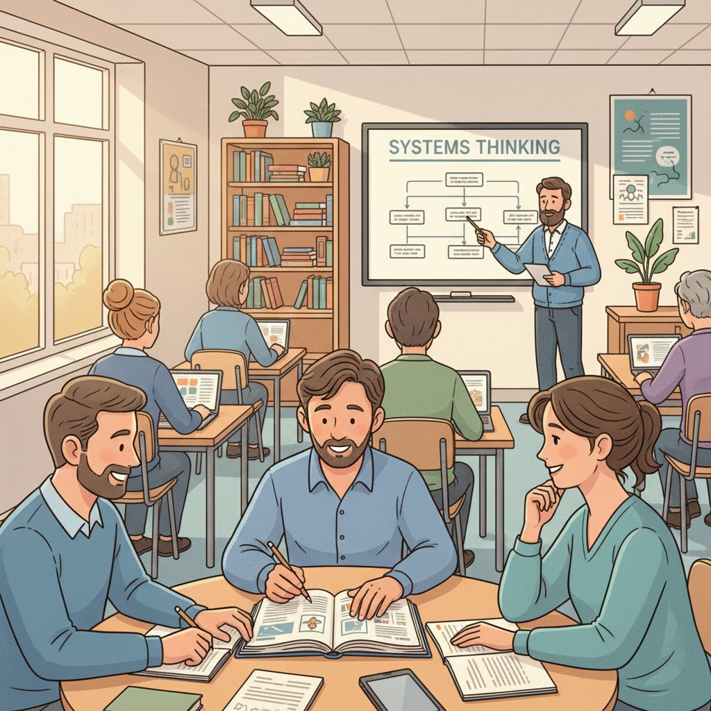 A classroom filled with adult students engaged in learning activities. Adult students in a classroom using free education resources for high school diploma completion.