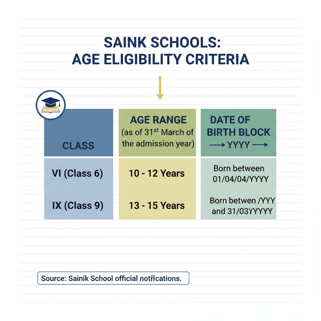 Age range chart for Sainik School classes relevant to entrance exam and application process