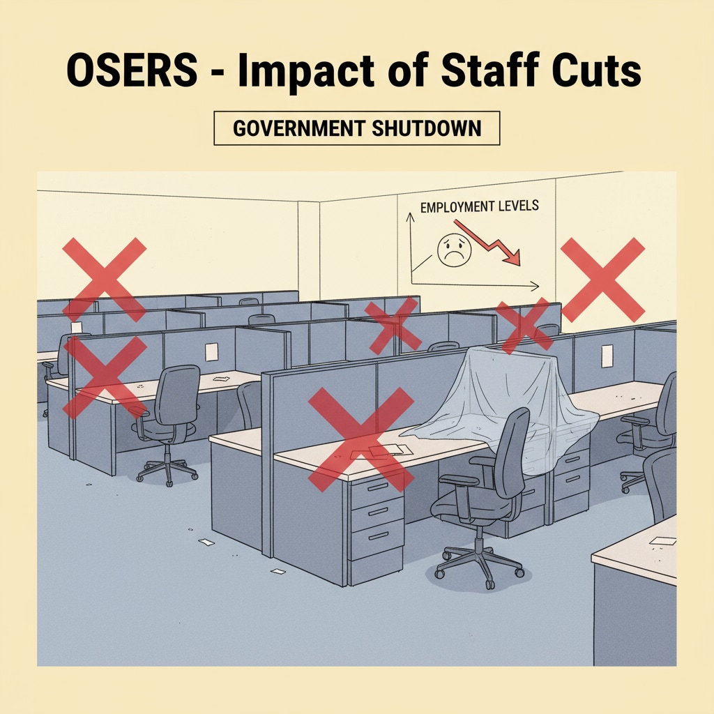 An empty office area, symbolizing the impact of staff cuts at OSERS during a government shutdown. Empty office representing staff cuts at OSERS during government shutdown for special education
