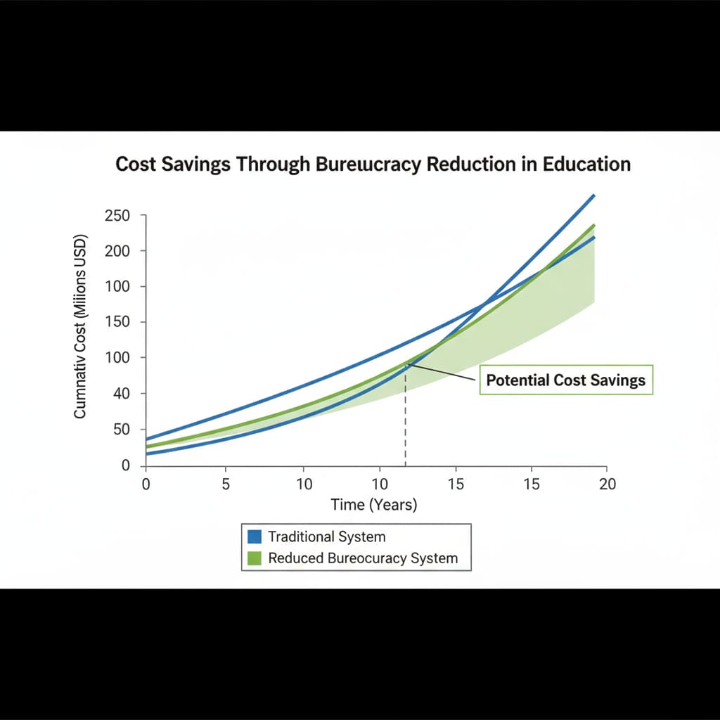 A graph showing potential cost savings in education due to bureaucracy reduction. Cost savings implications of Trump administration's education reform related to the Department of Education