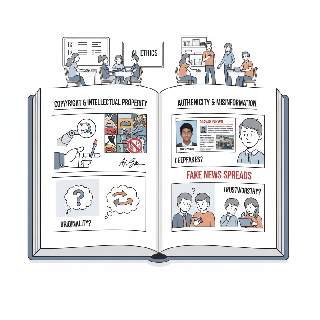 A graphic depicting various ethical issues surrounding AI-generated images in a high school context, such as copyright and authenticity concerns Graphic showing ethical issues of AI-generated images in high school