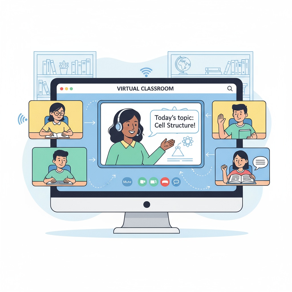 Students are seen participating in an online high school class, interacting with the teacher and peers through a virtual platform. Students in an online high school virtual classroom related to online high school, credit requirements, and high school diploma