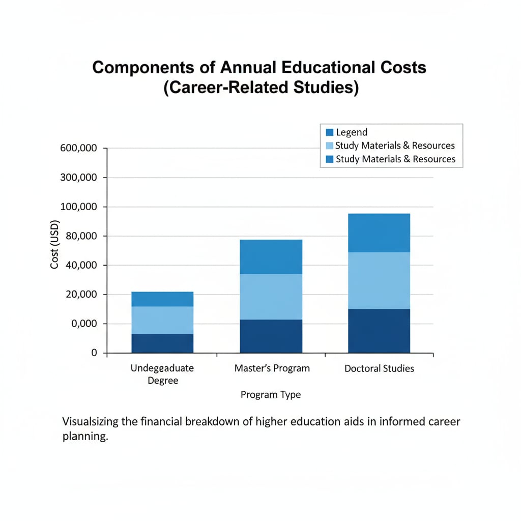 A graph that visually presents the different components of educational costs, such as tuition, accommodation, and study materials. This helps in understanding the financial implications of further education for career - related choices. Graph showing educational costs for further education in relation to职业选择