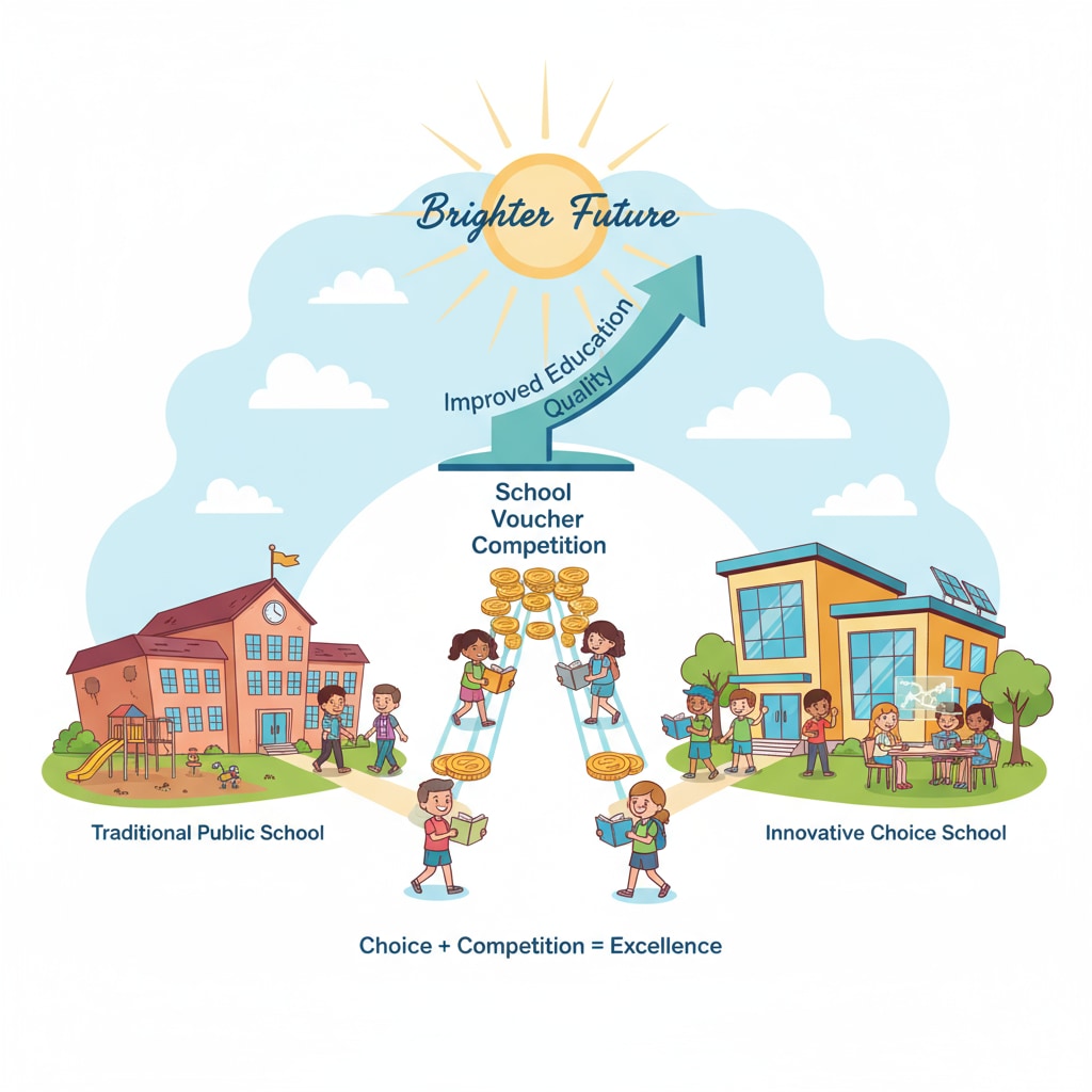 A visual representation of students in a positive learning environment, representing the hoped-for improvement in education quality due to school voucher-driven competition. Students in a positive learning environment related to school voucher competition