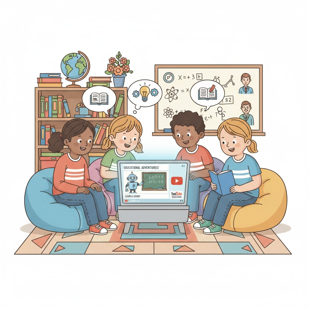 A group of students are gathered around a laptop, watching educational videos on YouTube, showing their interest and engagement in digital learning. Students watching YouTube educational content related to YouTube teachers, subject teaching, and content recommendations