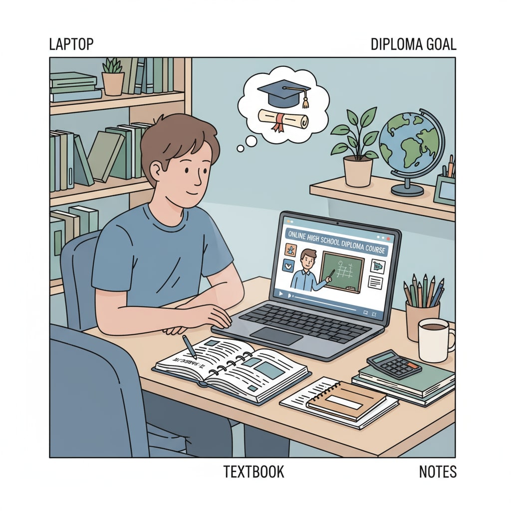 Adult studying an online high school diploma program