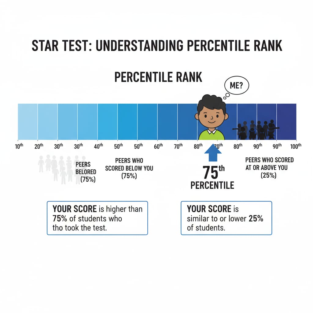 A visual representation of percentile rank in STAR test, showing how a student's score compares to the scores of their peers. Visual representation of percentile rank in STAR test for student assessment