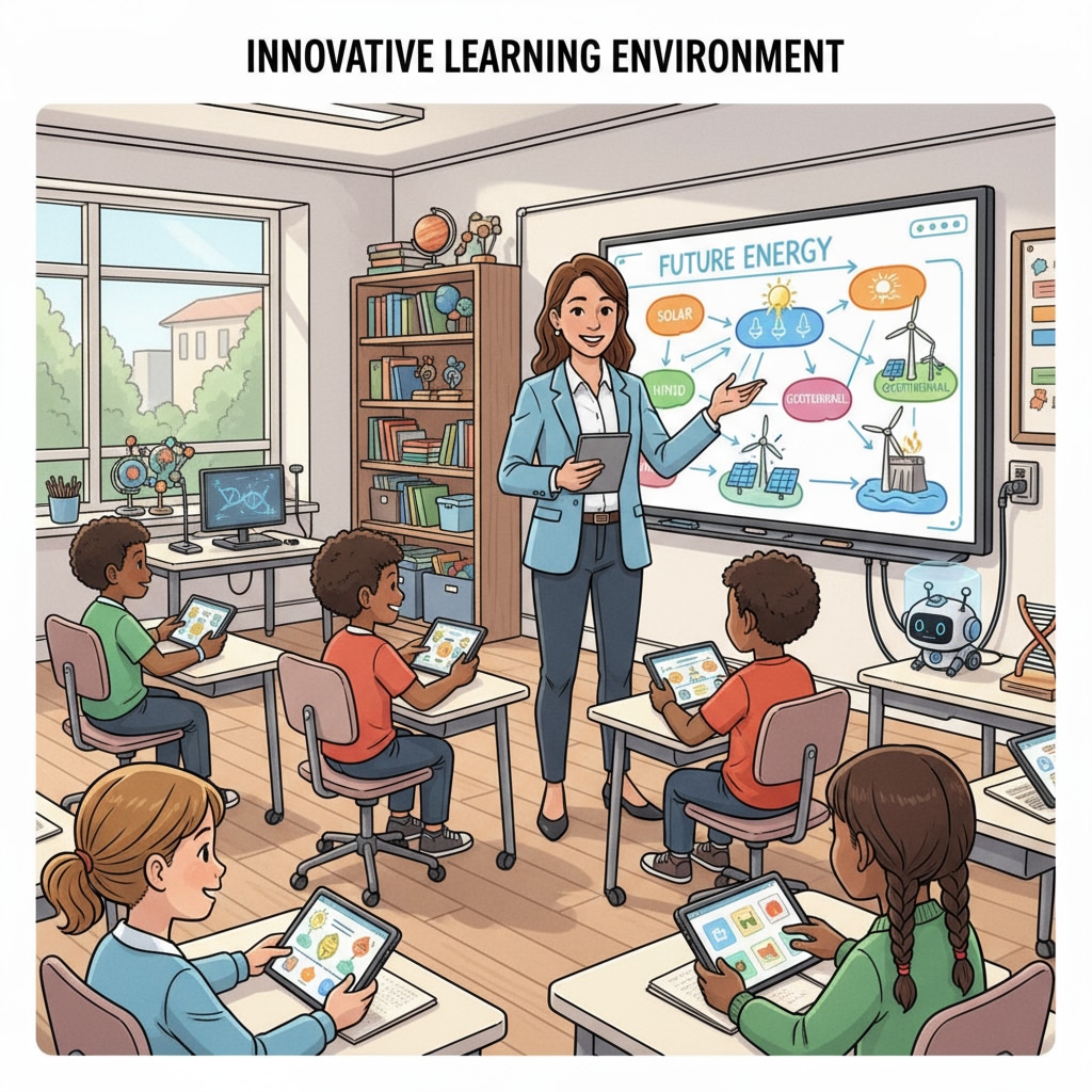 An educator is actively using modern teaching tools like interactive whiteboards and tablets in the classroom to enhance the learning experience. An educator using modern teaching tools in the classroom as part of teaching method improvement in graduate programs and curriculum design
