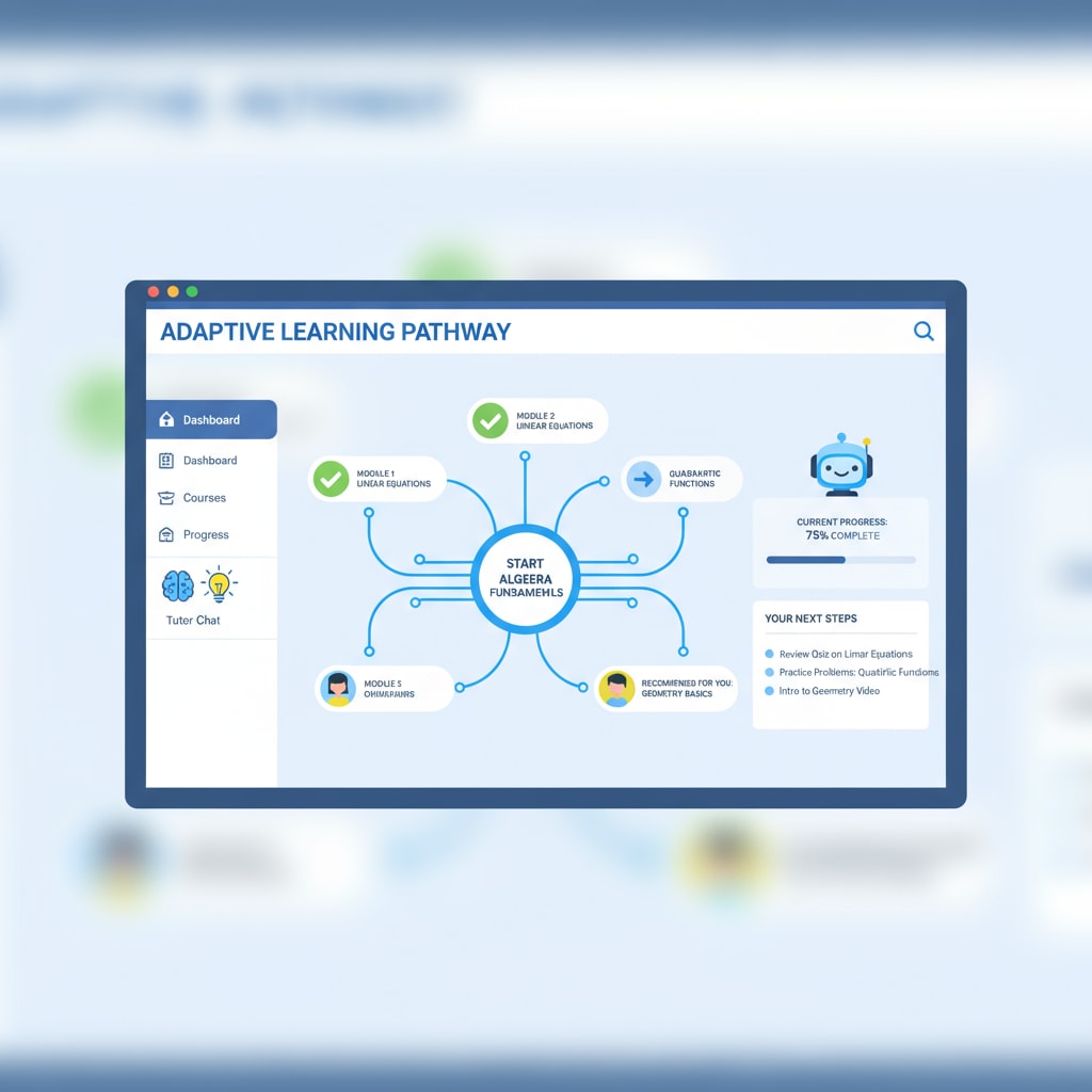 A screenshot of an AI-powered educational software interface showing personalized learning paths. AI-powered educational software interface for personalized learning