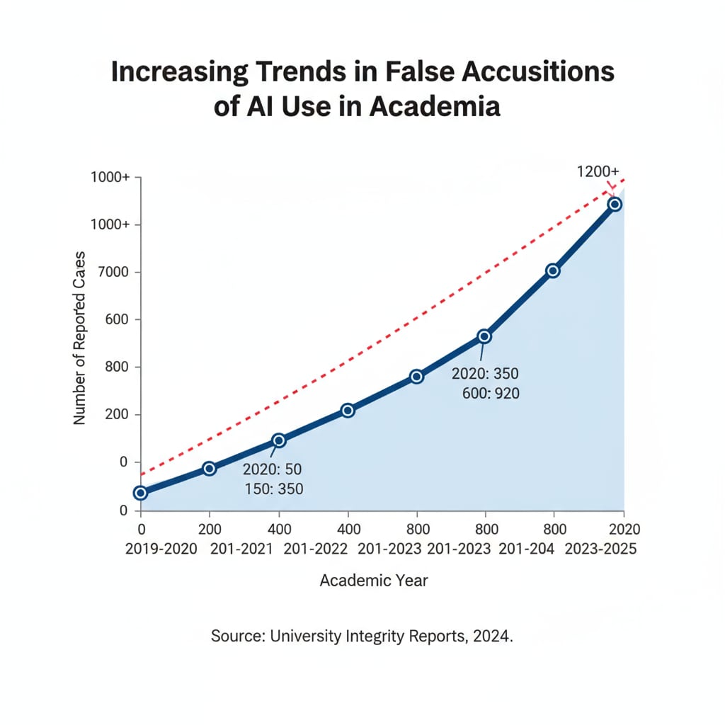 A graph showing the increasing trend of false accusations of AI use in universities Graph depicting the rise in false accusations of AI use in universities