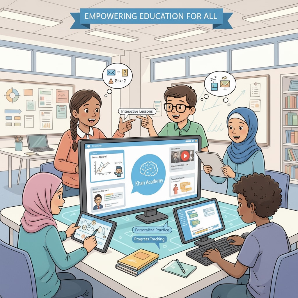 A screenshot of students interacting with the Khan Academy interface, engaged in learning activities. Students using Khan Academy for academic support related to Brainly alternatives for autism