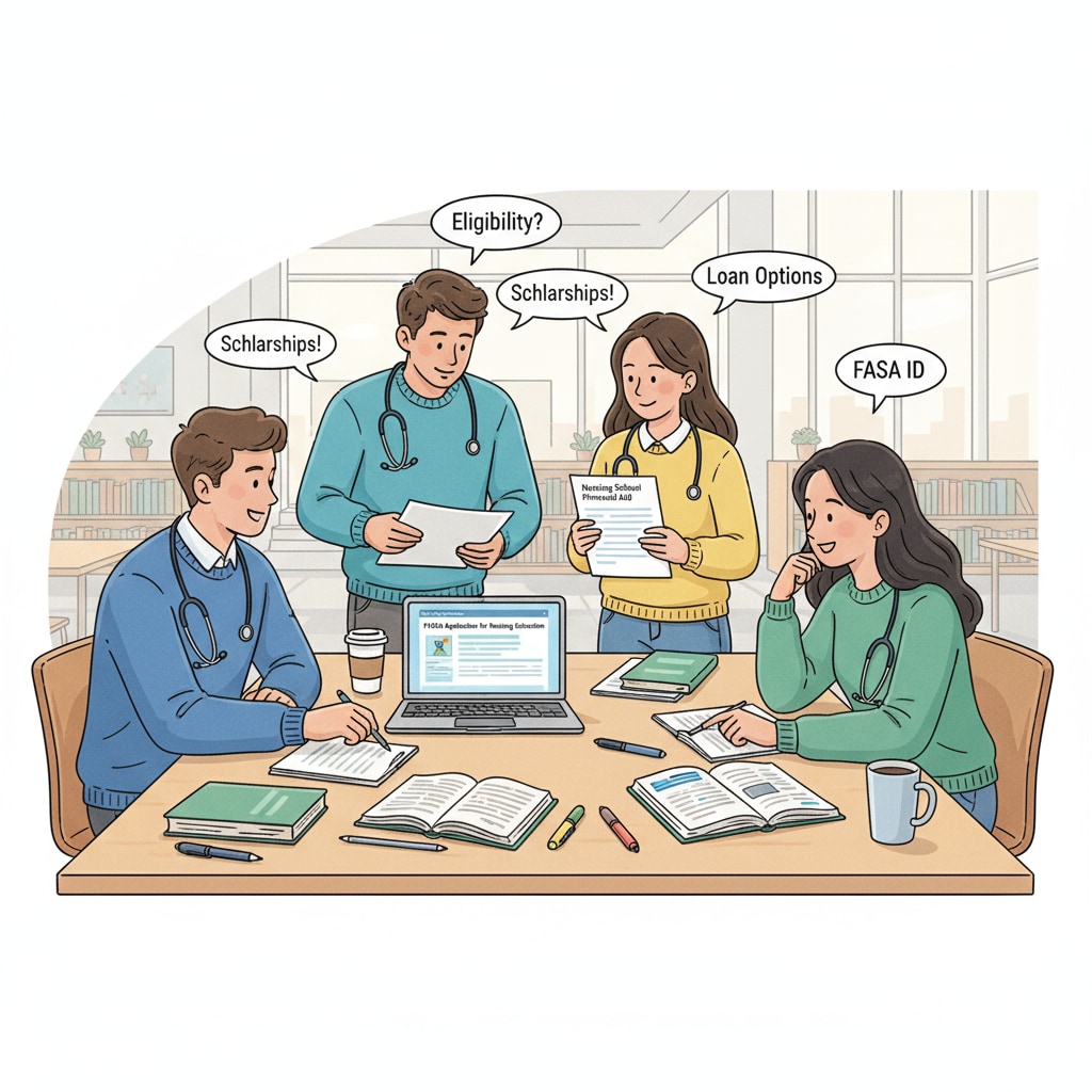 Students discussing FAFSA application for nursing education