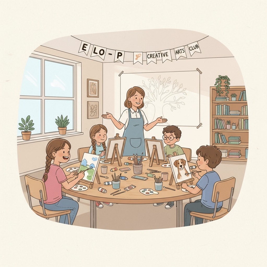 Students are actively participating in an extracurricular activity, such as a painting class, as part of the ELO-P program. They are focused and enjoying the learning experience. Students enjoying expanded learning opportunities through the California ELO-P with education funding support.